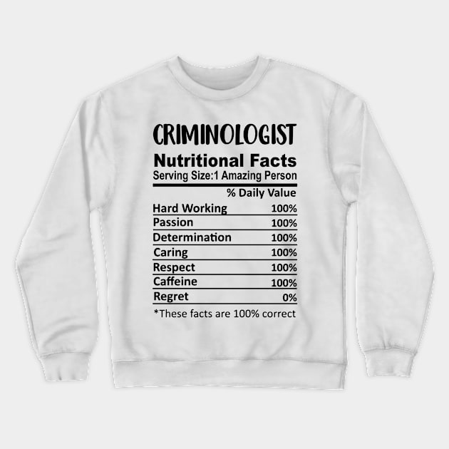 Criminologist Nutrition Facts Funny Crewneck Sweatshirt by HeroGifts